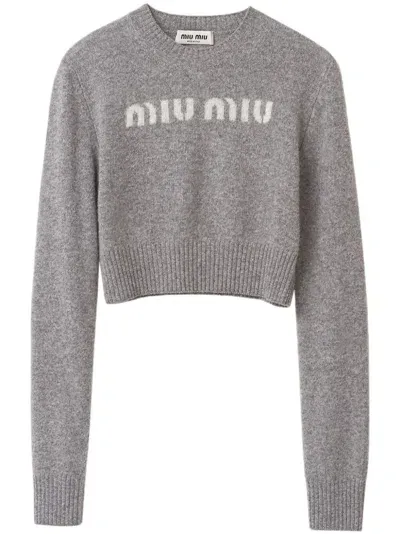 Miu Miu Wool And Cashmere Sweater In F0031 Grigio