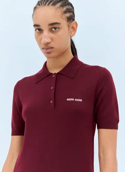 Miu Miu Wool Knit Polo Shirt In Burgundy