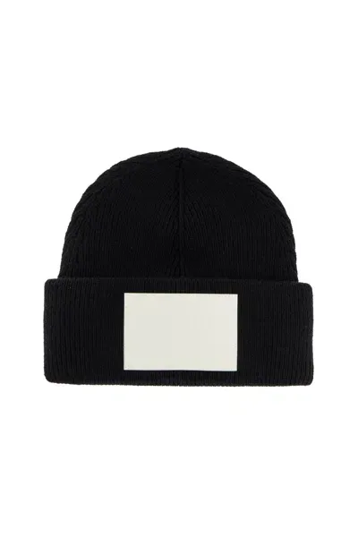 Mm6 Maison Margiela Cappello Beanie In Lana Con Maxi Patch Logo In Black