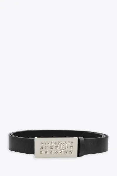 Mm6 Maison Margiela Cintura Black Leather Belt With Metal Buckle In Nero