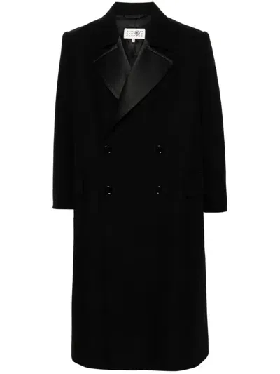 Mm6 Maison Margiela Contrasting Lapels Double-breasted Coat In Black