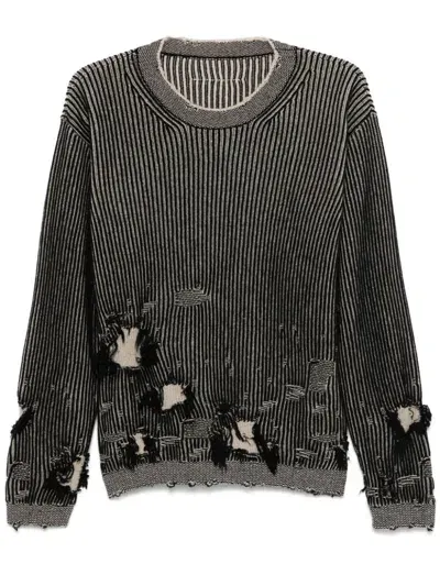 Mm6 Maison Margiela Distressed Sweater In Black&white