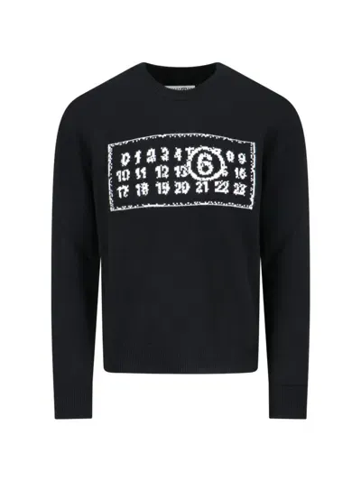 Mm6 Maison Margiela Numbers-motif Crew-neck Jumper In Schwarz