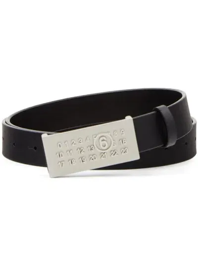 Mm6 Maison Margiela Logo-embossed Buckle Leather Belt In Black