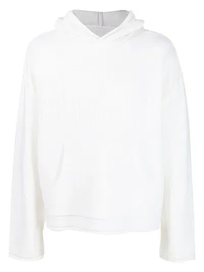 Mm6 Maison Margiela Wool Knitted Hoodie Featuring Number Motif In White