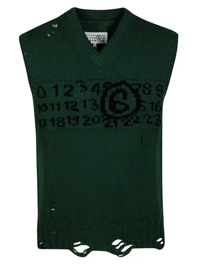 Mm6 Maison Margiela Mm6 Gilet In Maglia Logo In Green