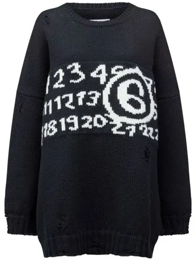 Mm6 Maison Margiela Numbers-motif Drop-shoulder Jumper In Black