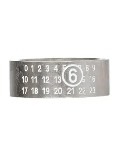 Mm6 Maison Margiela Numeric Engrav Numeric Engraved Polished Ring In Silver