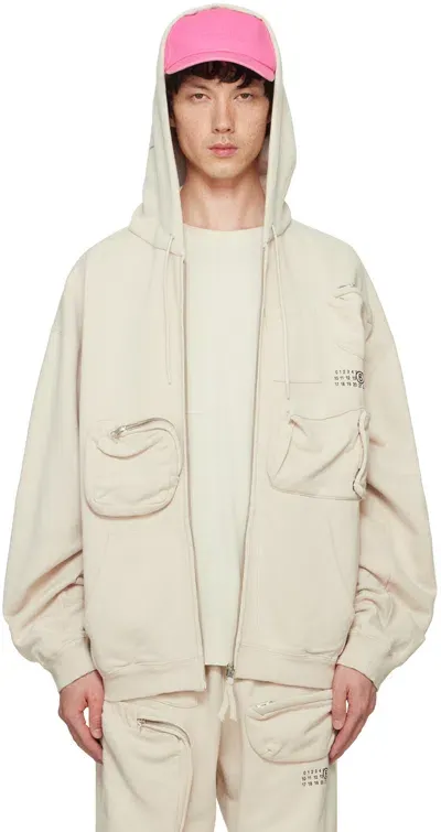 Mm6 Maison Margiela Off-white Pockets Hoodie In 103 Chalk