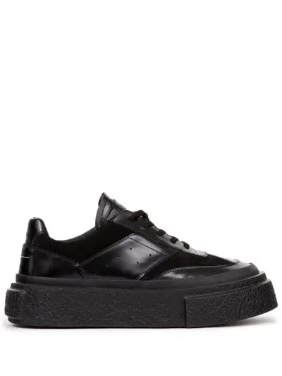 Mm6 Maison Margiela Panelled Patent Leather Sneakers In Black