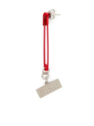 Mm6 Maison Margiela Safety Pin Brass Earrings In Red