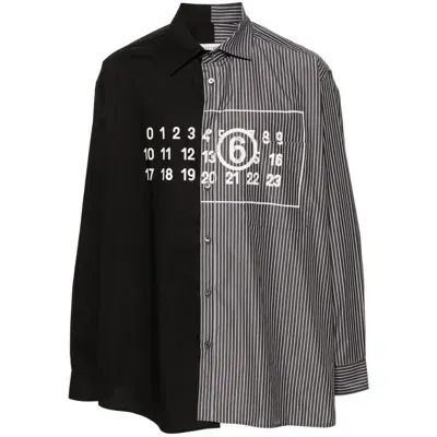 Mm6 Maison Margiela Spliced Numbers-motif Cotton Shirt In Black