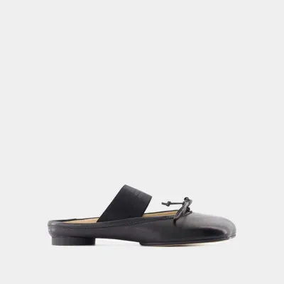 Mm6 Maison Margiela Leather Bow Ballerina Mules In Black