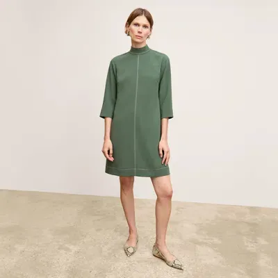 M.m.lafleur The Kinsley Dress - Everyday Crepe With Topstitch In Dusty Pine