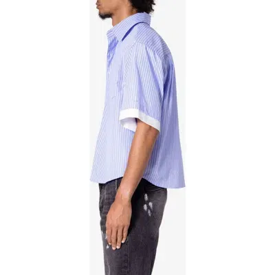 Mnml Layered Stripe Cotton Button-up Shirt In Blue