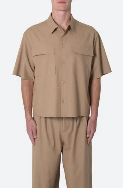 Mnml Oversize Crop Short Sleeve Button-up Shirt In Khaki