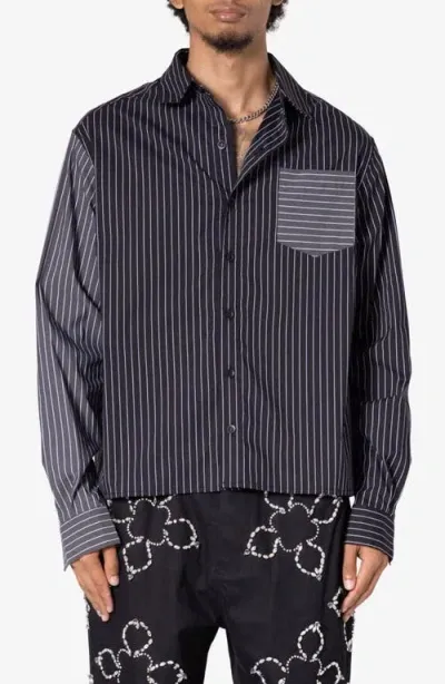 Mnml Oversize Mismatched Pinstripe Button-up Shirt Jacket In Black