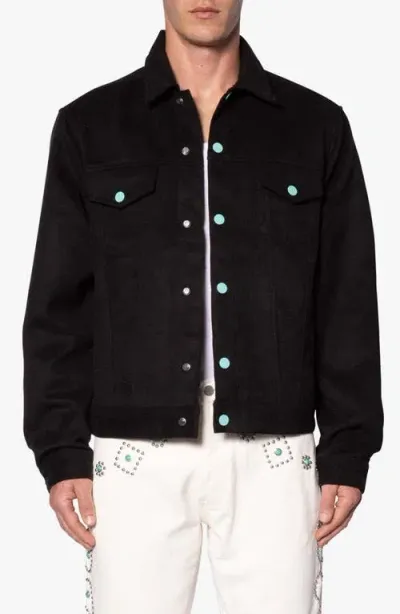 Mnml Turquoise Button Trucker Jacket In Black