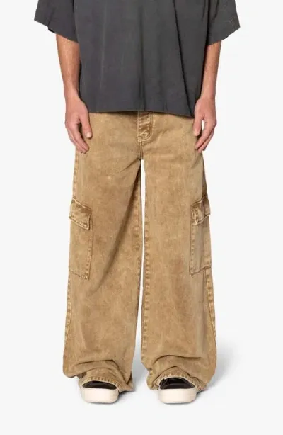 Mnml Void Baggy Denim Cargo Pants In Brown