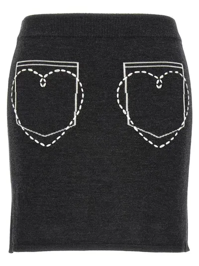 Mo5ch1no Jeans Contrast Embroidery Skirt In Gray