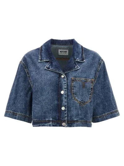 Mo5ch1no Jeans Embroidery Cropped Shirt In Blue