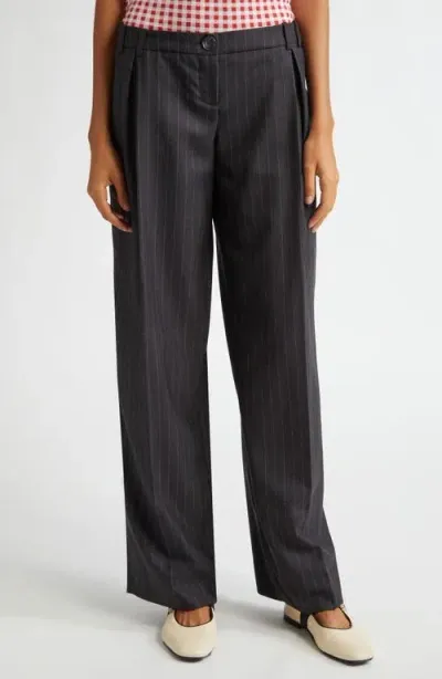 Molly Goddard John Pleated Pinstripe Wide Leg Wool Trousers In Grey