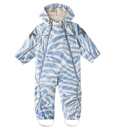 Molo Baby Pyxis Zebra-print Ski Overall In Blue