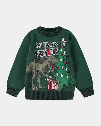 Molo Kids' Bello Intarsia Cotton-blend Sweater In T-rex-mas