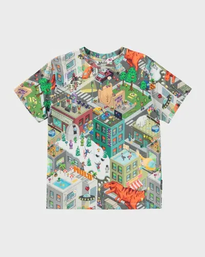 Molo Kids' Rodney Short-sleeve Cotton-jersey T-shirt 4-10 Years In Pixelhagen