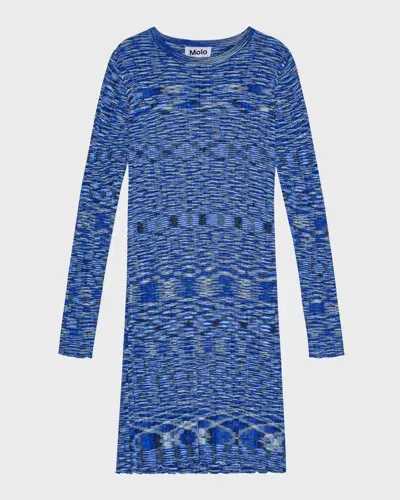 Molo Kids' Girl's Camille Viscose Dress In Blue Mouline