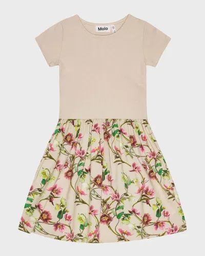 Molo Kids' Girl's Cissa Combo Floral-print Dress In Hellebore