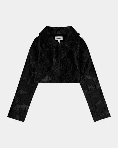 Molo Kids' Girl's Helenka Lace Cropped Jacket In Black