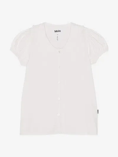 Molo Kids' Short Puff-sleeve Blouse In White