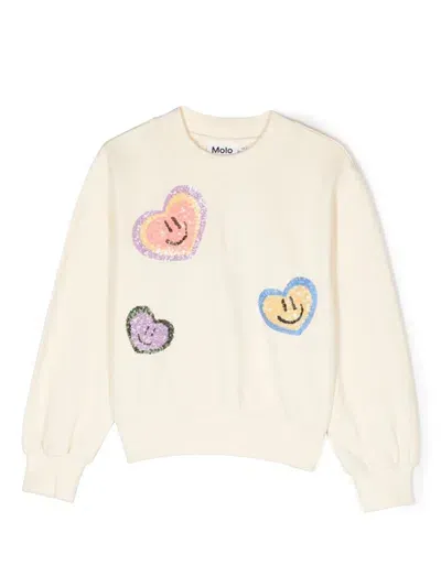 Molo Kids' Girl's Marge Embellished Happy Face Sweatshirt In Heart Smiles