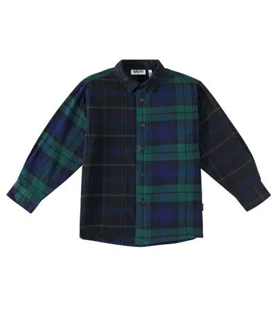 Molo Kids' Remon Plaid Cotton Shirt In Green