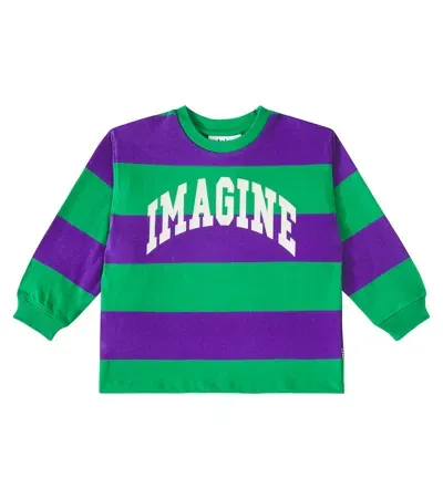 Molo Kids' Ron Striped Cotton Sweatshirt In Green