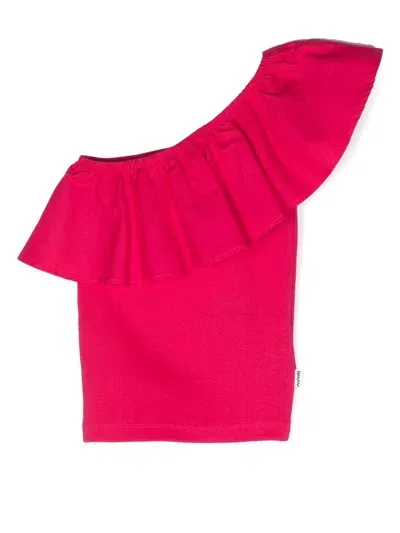 Molo Kids' Ruffled One-shoulder Top In Fuchsia