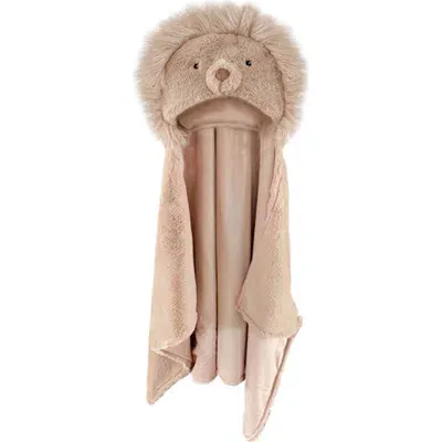 Mon Ami Kids' Luca Lion Hooded Faux Fur Trim Blanket In Brown