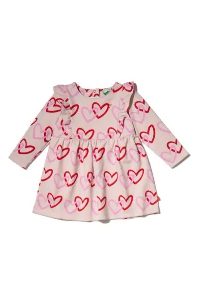 Mon Coeur Babies'  Heart Print Long Sleeve Fleece Dress In Petal Pink/multi