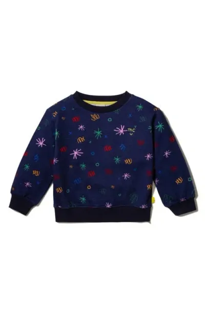 Mon Coeur Kids' Squiggle Print Recycled Cotton Blend Sweatshirt In Navy/confetti