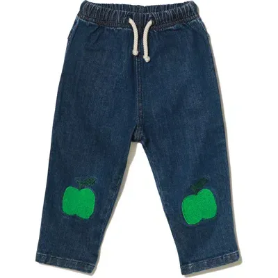 Mon Coeur Babies'  Patch Denim Joggers In Denim/green