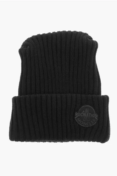 Moncler 4 Genius Roc Nation Jay-z Ribbed Virgin Wool Beanie In Black