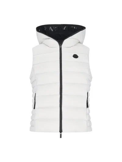 Moncler Quilted Sleeveless Hooded Vest With Front Pockets In Grey