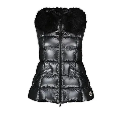 Moncler Anse Shearling Collared Puffer Vest In Black