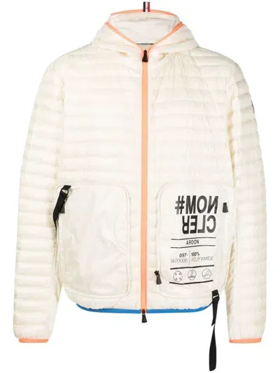 Moncler Logo-print Padded Down Jacket In Neutrals