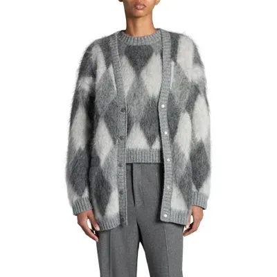 Moncler Argyle Mohair Blend Cardigan In Light Grey