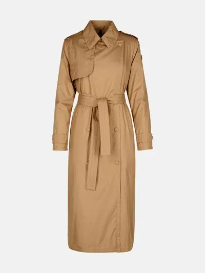 Moncler 'barbetane' Beige Polyester Trench Coat In Brown