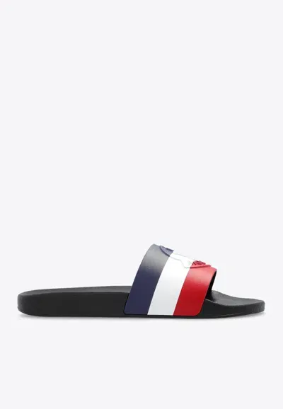 Moncler Basile Striped Logo Rubber Slides In Multicolor