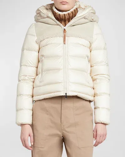 Moncler Beauvais Shearling Trim Puffer Jacket In Nude & Neutrals