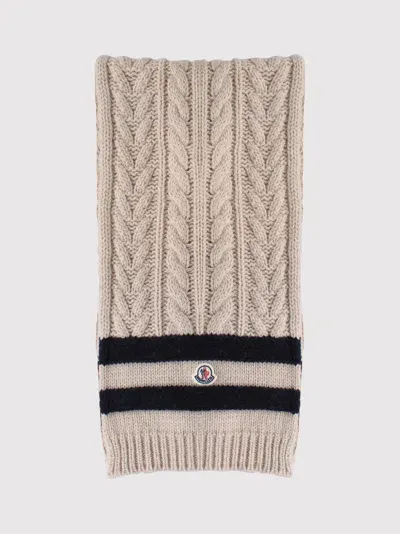 Moncler Beige Scarf With Blue Details In Neutral